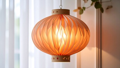 Warm, peachy-orange paper lantern