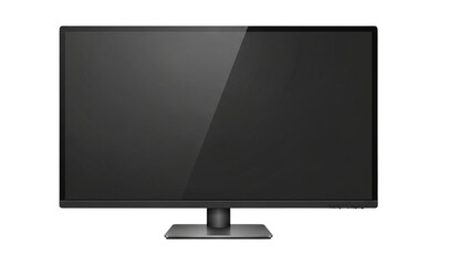  A monitor displays a black screen. The monitor has a thin bezel and a gray stand, useful for displaying digital content.