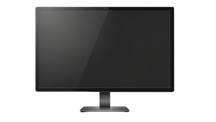  A monitor displays a black screen. The monitor has a thin bezel and a gray stand, useful for displaying digital content.