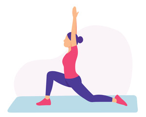 Lunge crescent pose in flat vector style. Flat design yoga lunge crescent pose. Minimal flat vector of crescent lunge.
