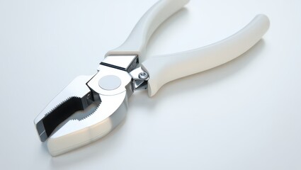 A Pair of White and Silver Pliers on a Clean White Surface Highlighting Precision Engineering and Practical Utility for Various Tasks