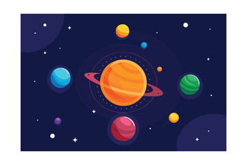 Space Illustration Featuring A Luminous Sun Encircling Planets
