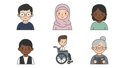 Diverse People Cartoon Avatar Set Illustration