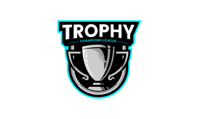 Trophy emblem logo design. Tournament symbol with trophy icon and shield concept. Sport badge vector template