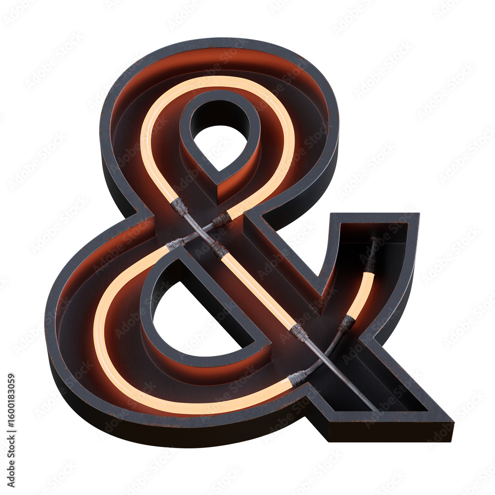 Poster bright neon font with fluorescent tubes.metallic futuristic cyberpunk alphabet. 3d rendering isolate