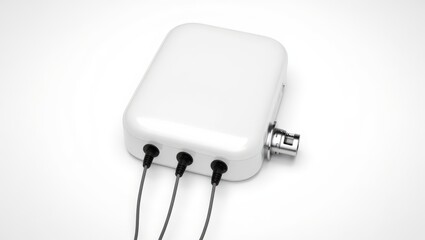 Fototapeta premium Precision Engineering A Detailed Studio Shot of a White Electronic Device with Cables Highlighting its Functionality and Design for Technological Applications
