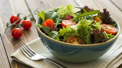 Healthy Garden Salad with Leafy Greens and Cherry Tomatoes, Fresh and Nutritious Vegetable Salad for Healthy Eating