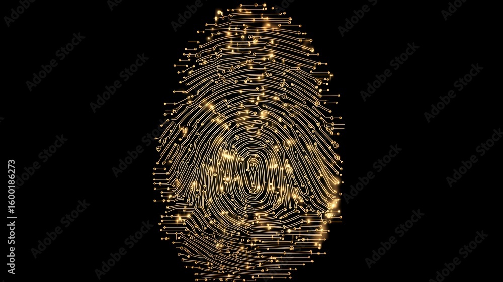 Aufkleber biometric fingerprint design with digital circuit elements and glowing lines