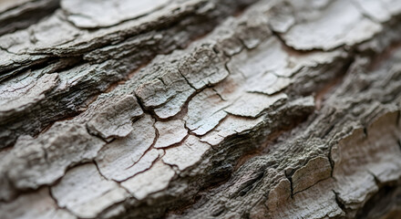 Close up shot showcasing the intricate details of weathered tree bark with deep fissures and ridges