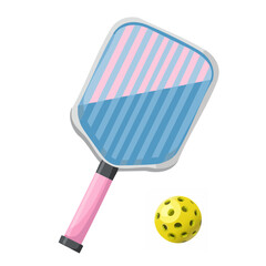 Pickleball blue and pink color line pattern paddle and yellow ball