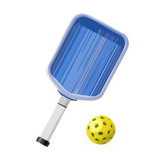 Pickleball blue color line pattern paddle and yellow ball