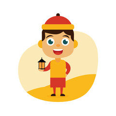 Cheerful Cartoon Boy In Egyptian Galabeya