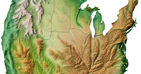 Great lakes region topographic map aerial view