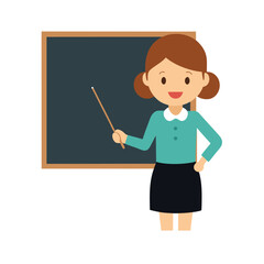 Cartoon Teacher Woman With Chalkboard And Books