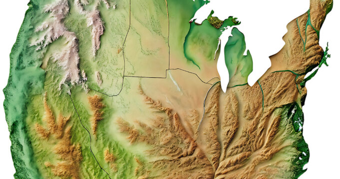 Great lakes region topographic map aerial view