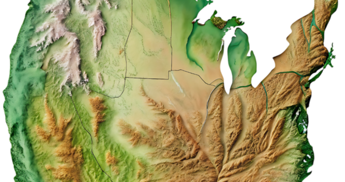 Great lakes region topographic map aerial view