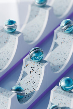 Blue marbles on terrazzo abstract 3D bridges with modern pattern
