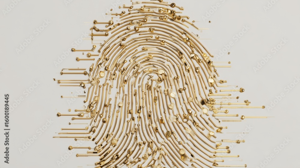 Poster biometric technology showcases fingerprint patterns with intricate circuitry design