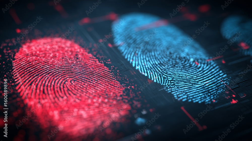 Poster biometric patterns represented through eye and fingerprint technologies in a modern setup