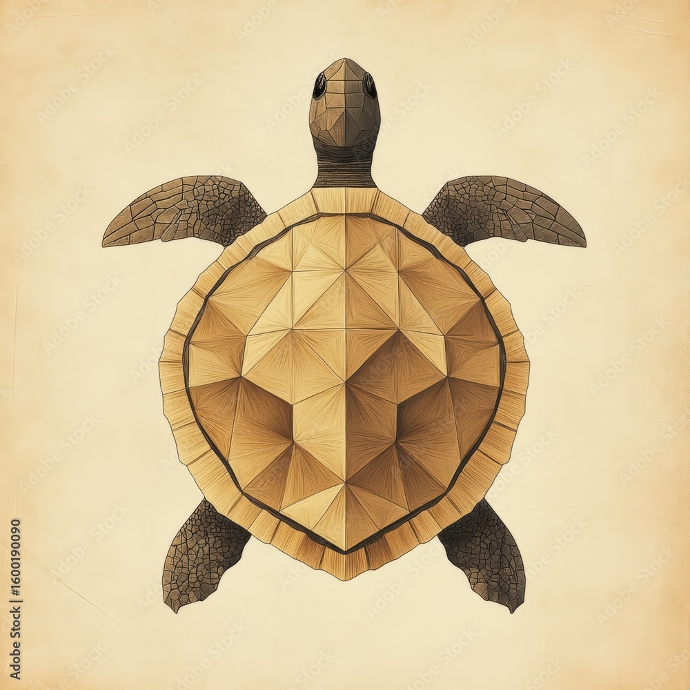 Poster a turtle with a triangular shell is shown in a drawing. the turtle is brown and has a small head