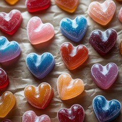 Obraz premium Isolated sweet red, pink, and white heart-shaped candies symbolize love and romance, perfect for a holiday celebration or dessert