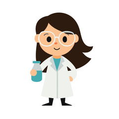 Cartoon Scientist Girl With Goggles And Beaker