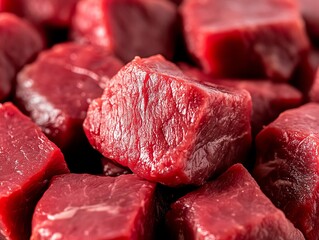 Fresh, raw beef cubes ideal for stews, stir-fries, and other culinary creations showcasing rich flavors.