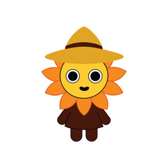Cartoon Scarecrow With Sunflower Hat Smiling