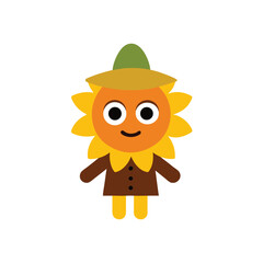 Cartoon Scarecrow With Sunflower Hat Smiling