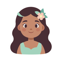 Cartoon Portrait Of A Sweet Hawaiian Girl With Flower Lei
