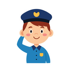 Cartoon Police Officer Boy With Cap And Badge