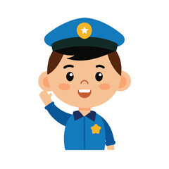 Cartoon Police Officer Boy With Cap And Badge