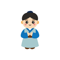 Cartoon Of A Korean Boy In Hanbok Offering Gift