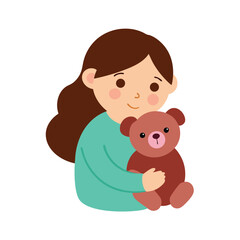 Cartoon Of A Girl Hugging A Teddy Bear Tightly