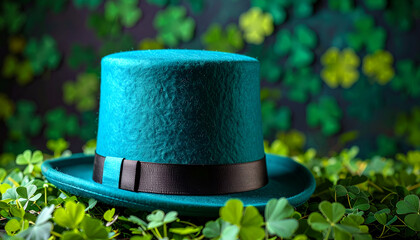 Teal top hat with shamrocks, and St Patricks.