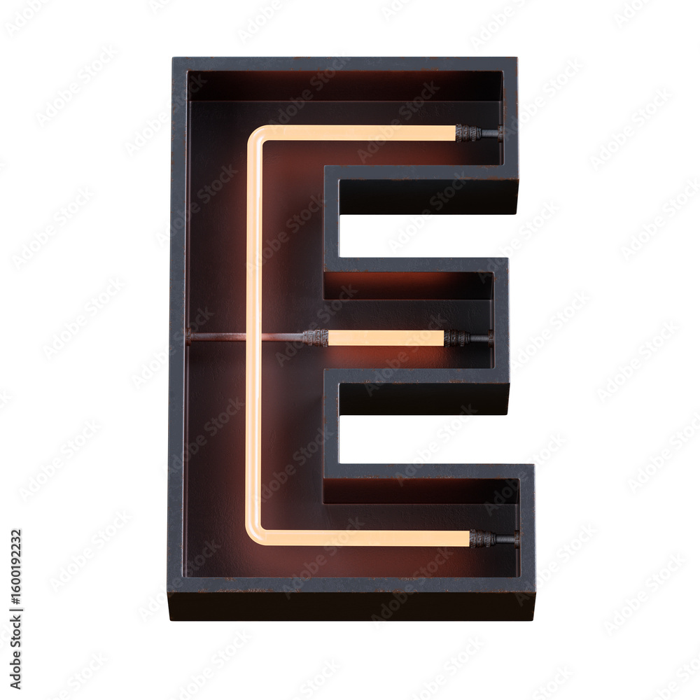 Poster bright neon font with fluorescent tubes.metallic futuristic cyberpunk alphabet. 3d rendering isolate