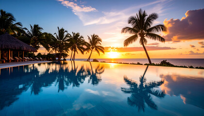 Tropical Sunset Poolside Paradise.