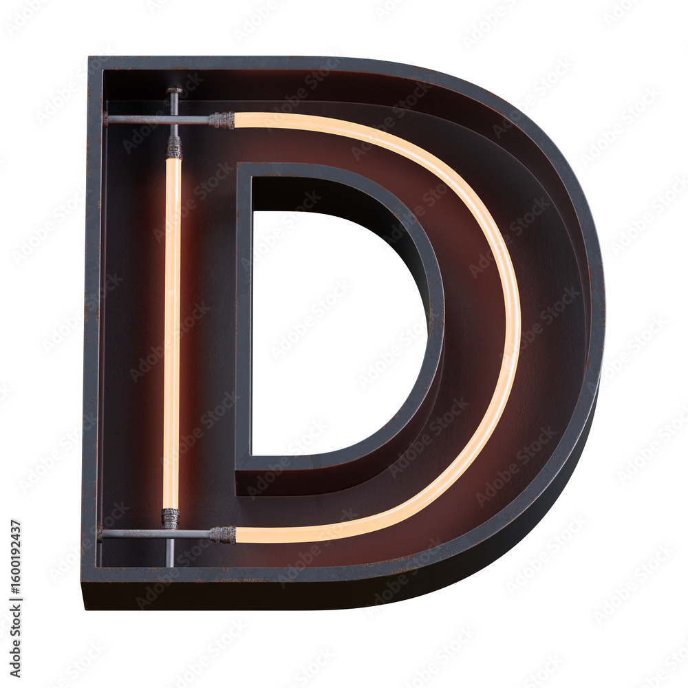 Poster bright neon font with fluorescent tubes.metallic futuristic cyberpunk alphabet. 3d rendering isolate
