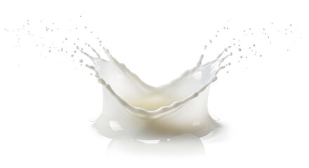 Isolated shot of a milk splash forming a crown shape against a clean white background with droplets