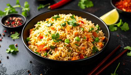 Vegetable Fried Rice with Asian Cuisine.