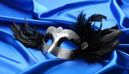 Venetian Mask with Blue Satin, and Feathers.