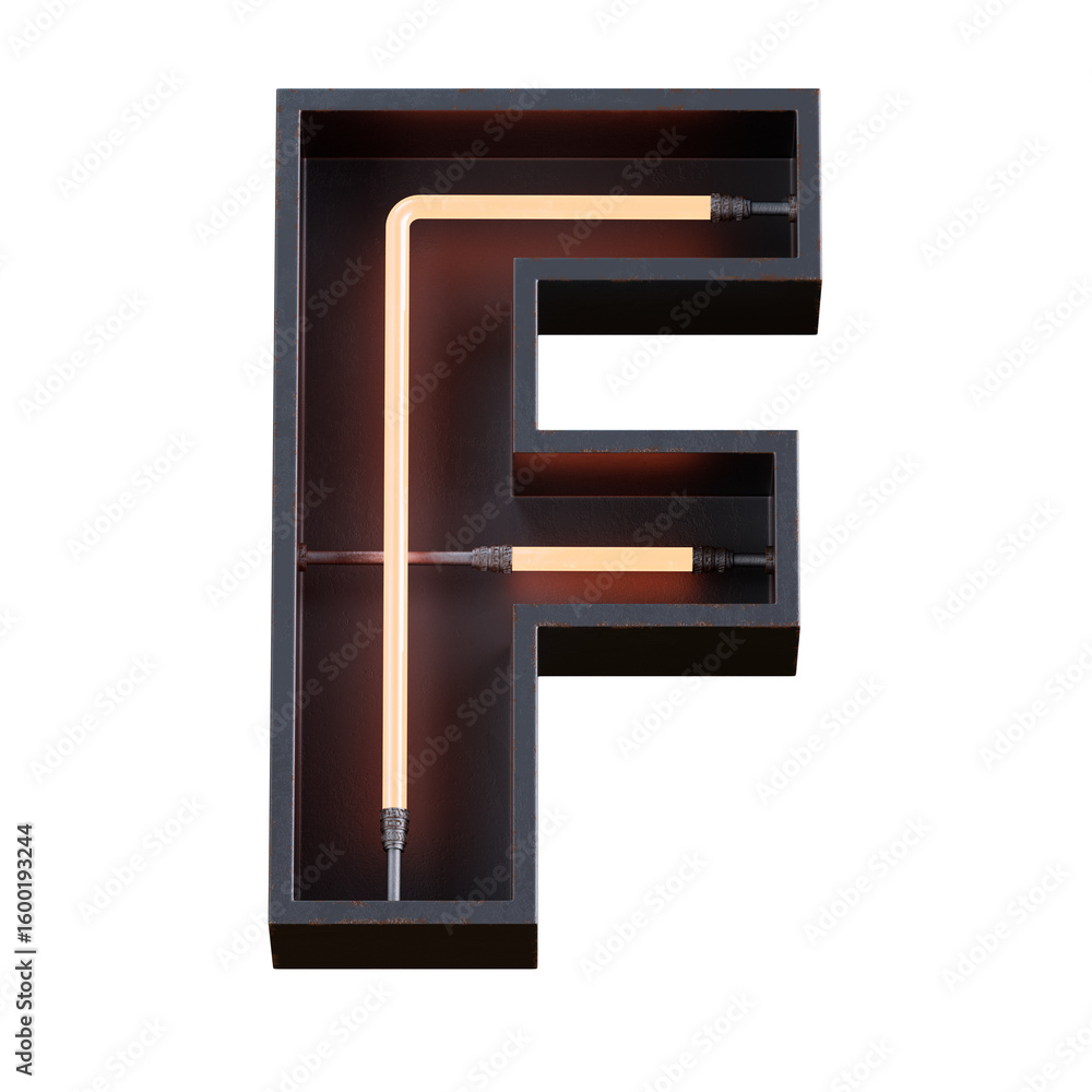 Poster bright neon font with fluorescent tubes.metallic futuristic cyberpunk alphabet. 3d rendering isolate