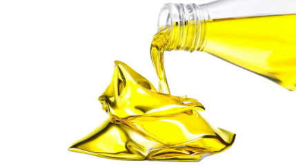 Pouring golden oil kitchen setting food preparation bright environment close-up view cooking concept