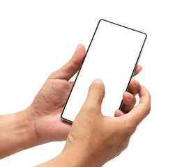 Person Using Smartphone with Blank Screen Isolated