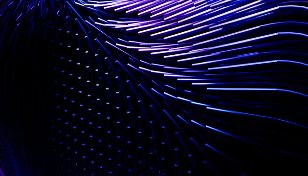 Abstract futuristic blue and violet lines on dark background render