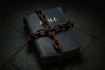 Bible in Chains Evoking Themes of Persecution and Resistance