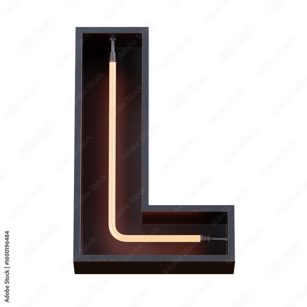 Poster bright neon font with fluorescent tubes.metallic futuristic cyberpunk alphabet. 3d rendering isolate