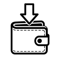 Obraz premium A vector illustration of a wallet with a downward arrow pointing towards it, symbolizing a money deposit, income, or financial inflow. The simple, clean design is perfect for banking and financial man