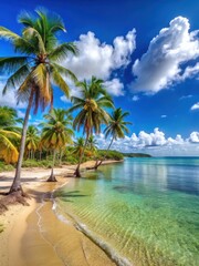 Fototapeta premium Sunny day at Seven Seas Beach Fajardo Puerto Rico with palm trees and clear blue waters
