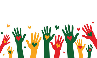 Raised Hands with Hearts in Pan-African Colors – Unity and Diversity Illustration